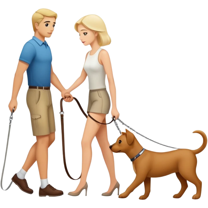 Woman walking a man on a leash with the man on all fours like a dog emoji