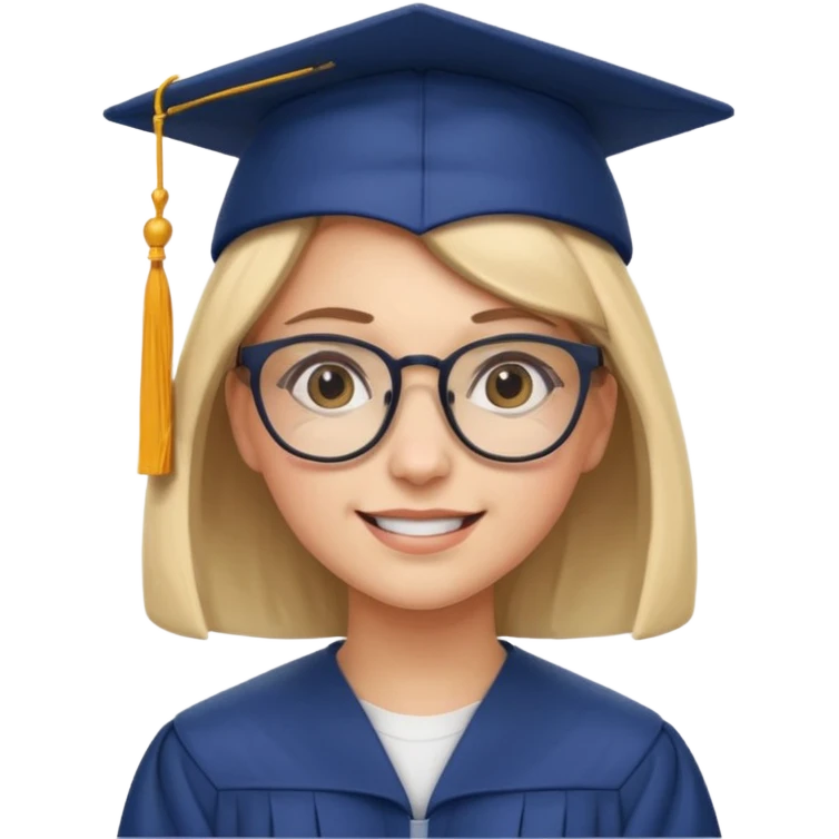 Graduated Students,Nerdy female, wearing glasses and graduation cap, serious but proud smile
 emoji