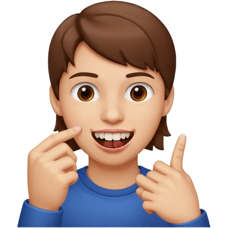 Con una sonrisa en la cara mientras muerde la punta del dedo indice en la boca son sus dientes emoji