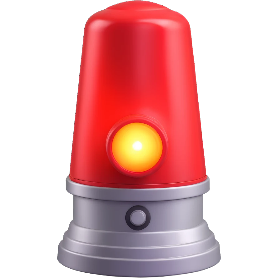3D render of a red emergency siren light with a bright glow on top of a silver base, in Pixar-style, soft shadows, isolated on white background, professional but playful look

 emoji
