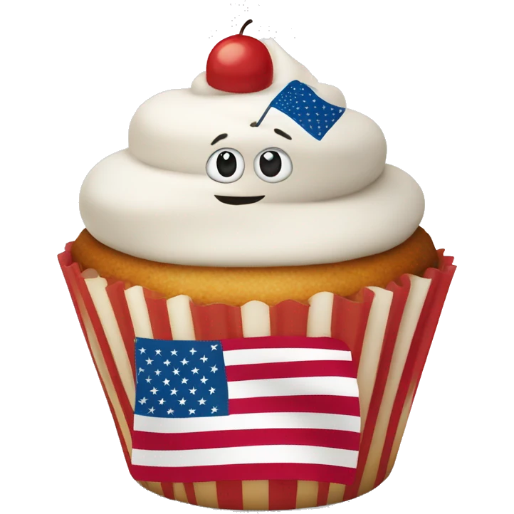Happy cupcake with an American flag emoji