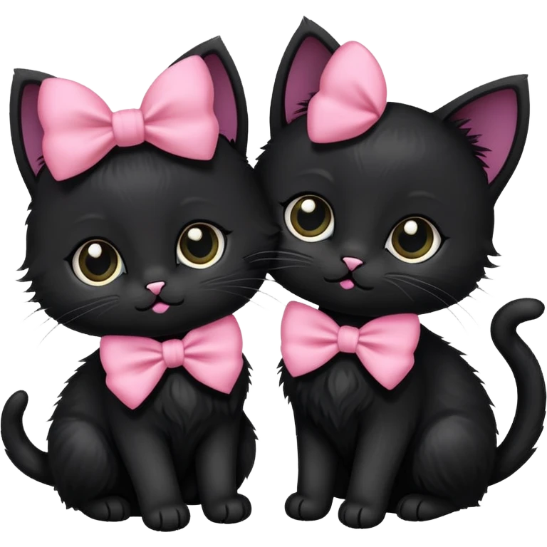 Two black kittens. One is wearing a black bow and one with a pink bow. emoji