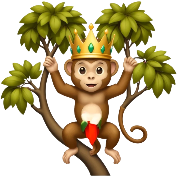 Kral taçlı ağaca çıkmış maymun emoji