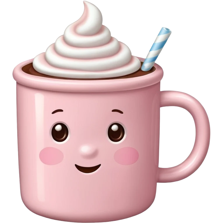 Light Pink mug of hot chocolate with marshmallows emoji