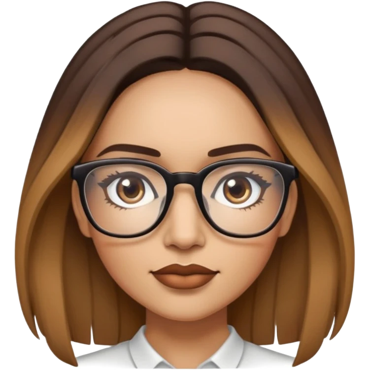 Light skinned Woman with dark roots brown long balayaged lengths and quadratic thin glasses emoji