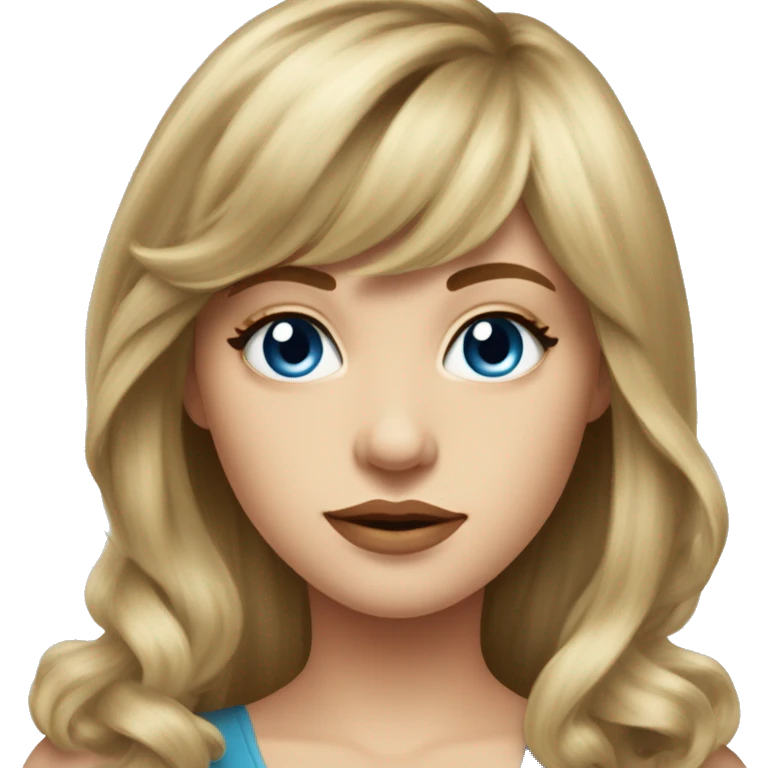 Medium length Dirty blonde voluminous hair with bangs and sides swept away from face girl with blue eyes  emoji