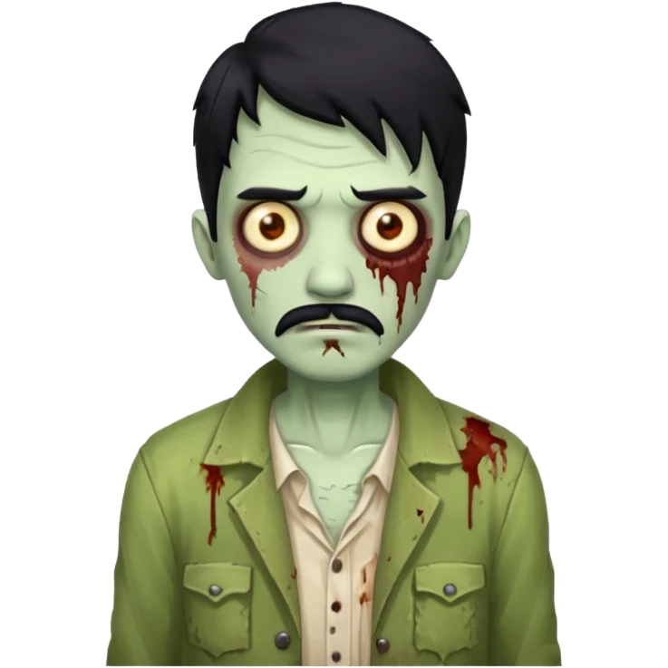 young zombie with black hair and white mustache emoji