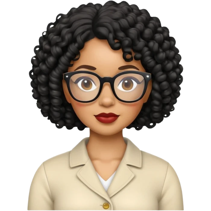 light skin Black woman with black curly hair, wearing glasses, 3D Apple Memoji style emoji