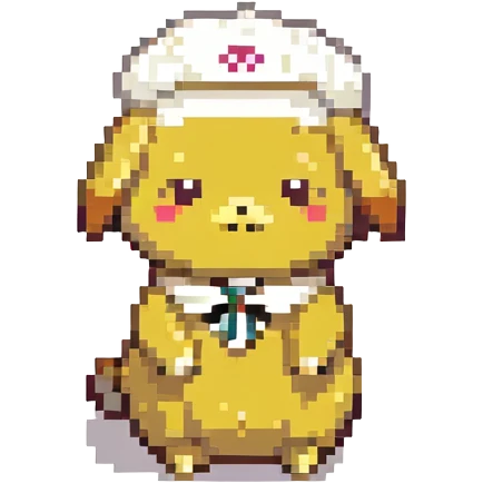 Pompompurin with a beret pixel art emoji