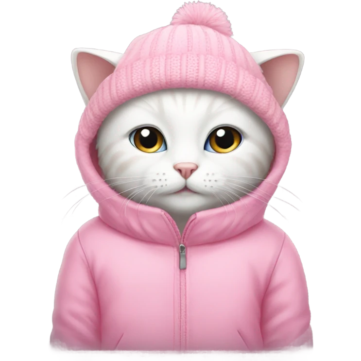 white cat using pink winter clothes emoji
