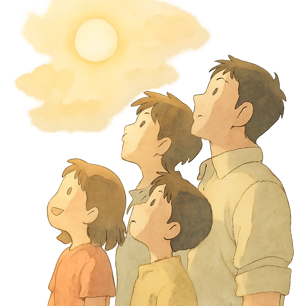 people looking up at the sun, soft colors emoji