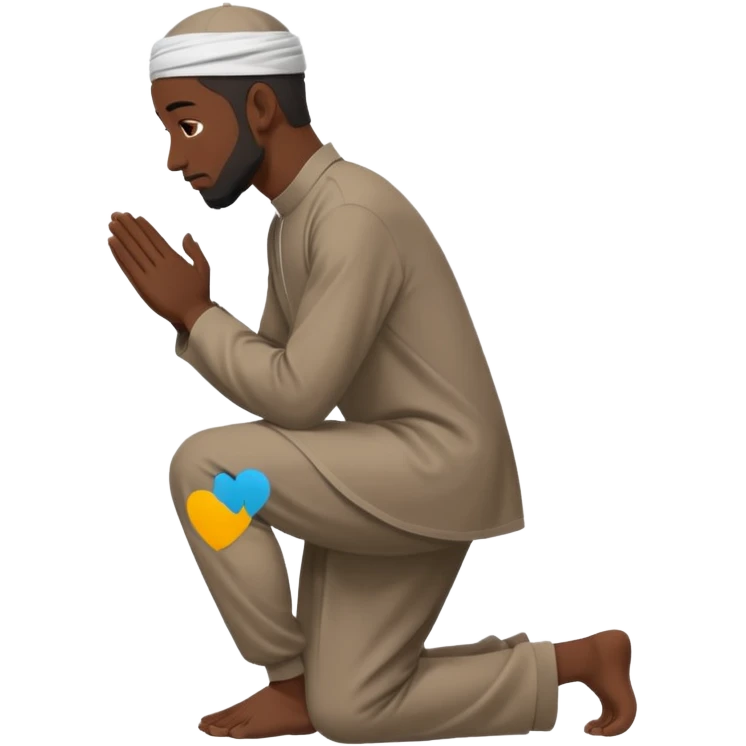 молящийся черный  мусульманин средних  в полный рост с боку на коленях emoji