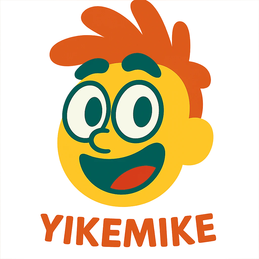fun animated face character named 'yikemike', with expressive eyes and a unique hairstyle emoji