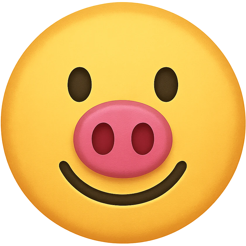 yellow face with pink pig nose, digital illustration, emoji style, no background emoji