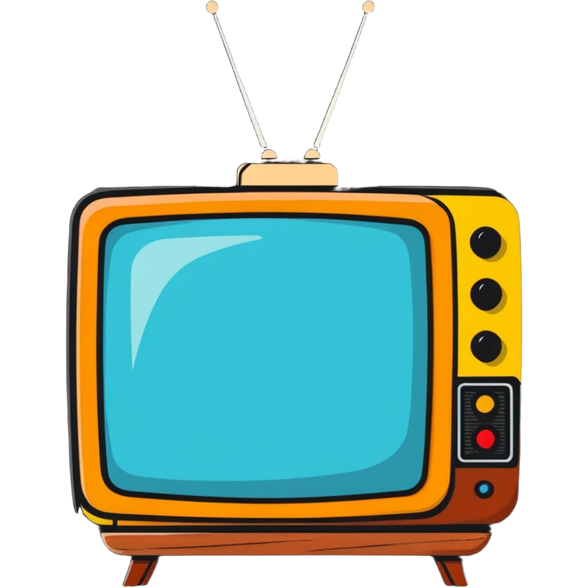 Retro TV set from the 1970s with antenna and wooden frame emoji