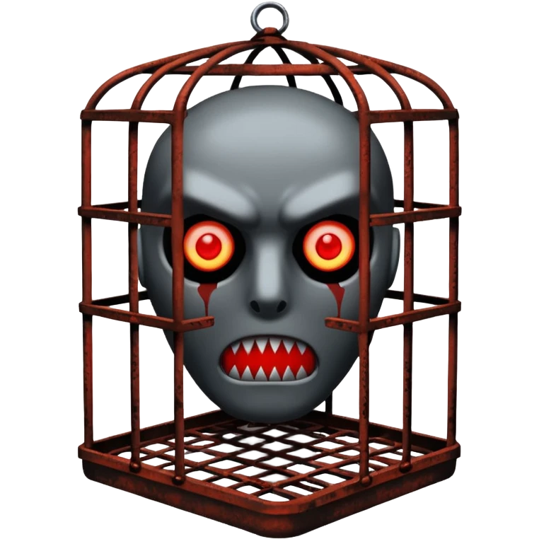 :cage: → Broken metal cage with glowing eyes inside emoji