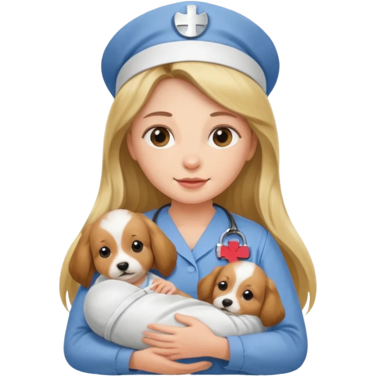 long haired nurse holding baby dog emoji