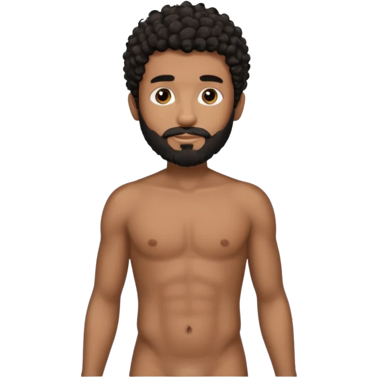 Latino male, black curly hair, shape of hair is a fade. with beard. He is standing naked posing  emoji