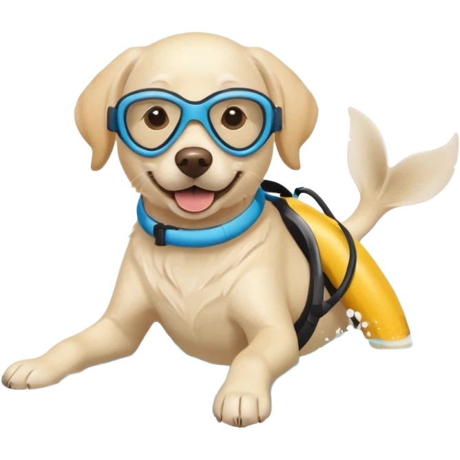 White labrador with snorkel and swimming fins emoji