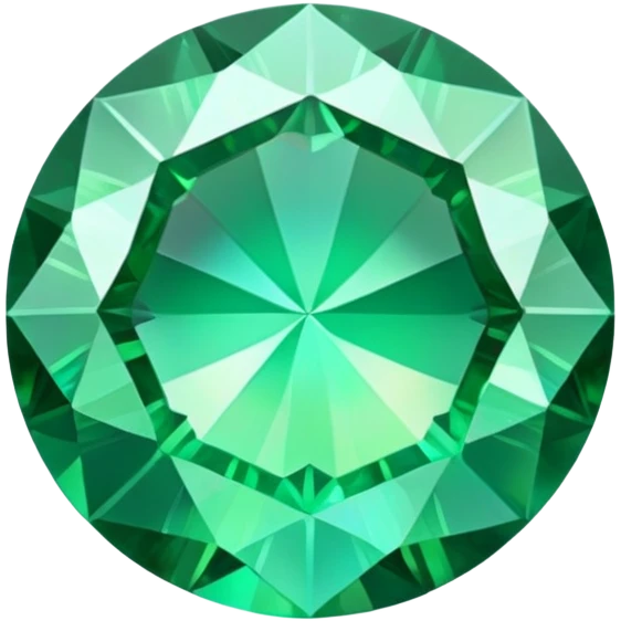 round cut emerald gemstone with rich green color and holographic iridescent shine emoji