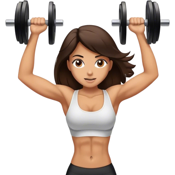 brunette girl with abs lifting weights emoji
