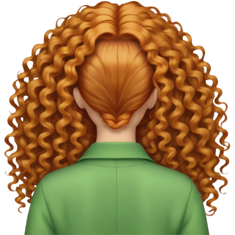 Ginger long curly hair lady with green clothes from the back emoji
