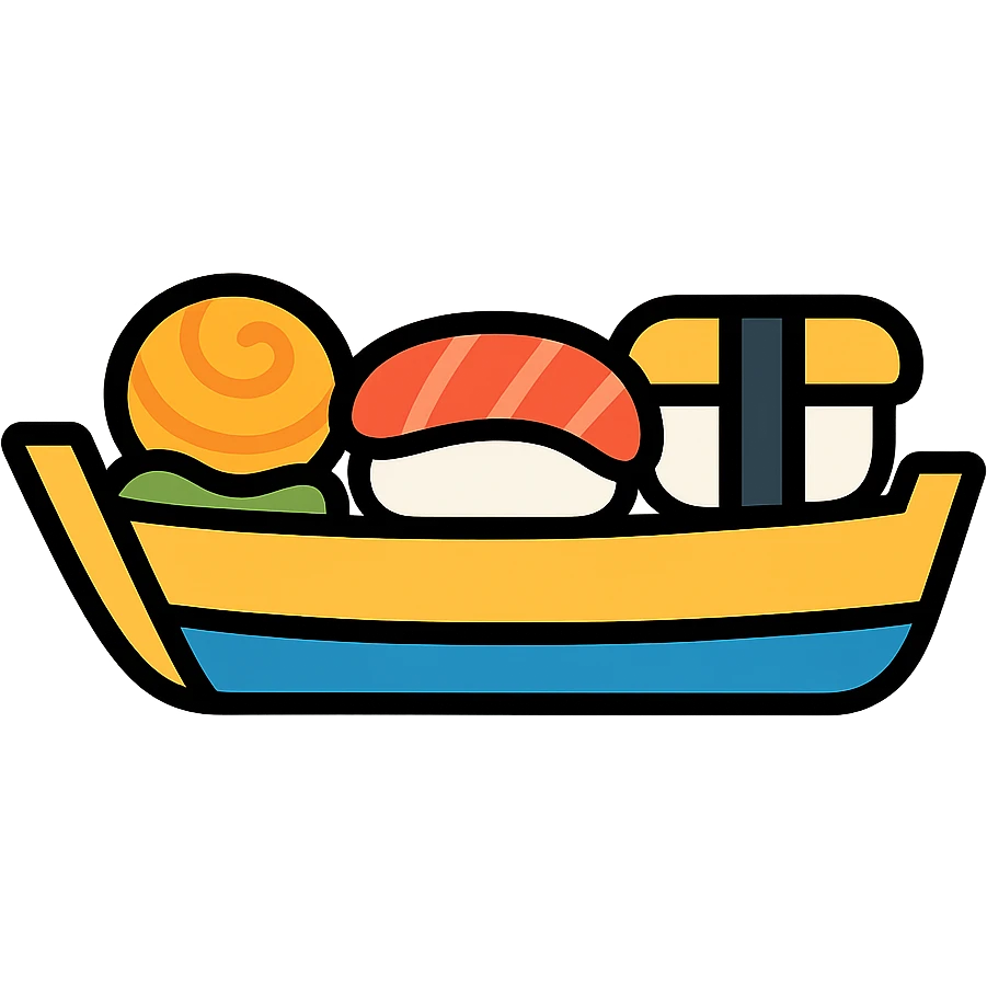 color outline icon of a boat with food emoji