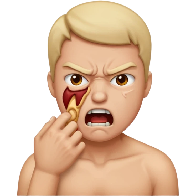 Person choking themselves with angry look an themselves emoji