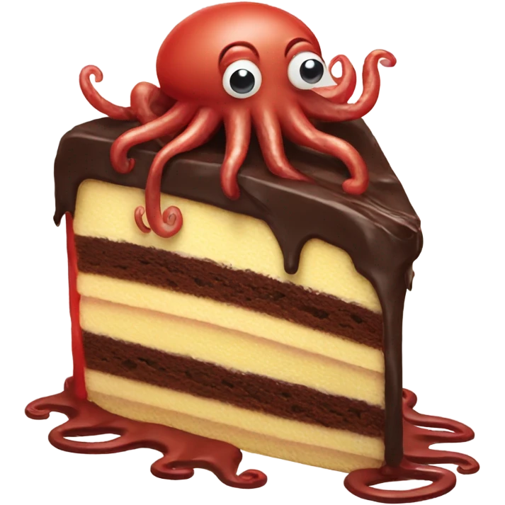 A red squid eating some chocolate cake emoji