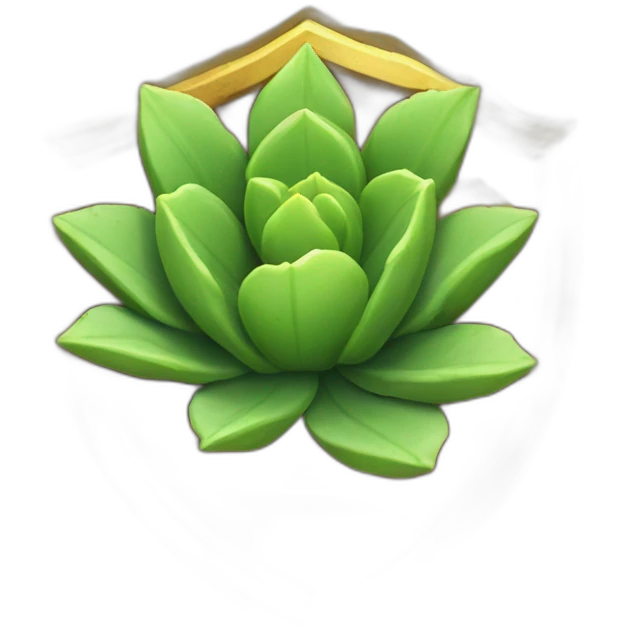 a succulent inside a shield with a golden border which has a ring of shrubbery around it emoji