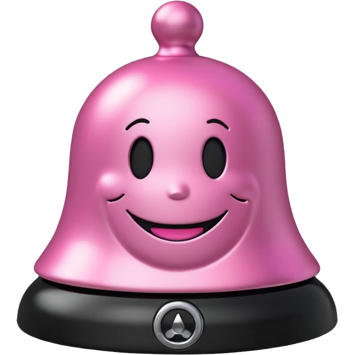 pink call bell with silver top and black base with smiley face on it emoji