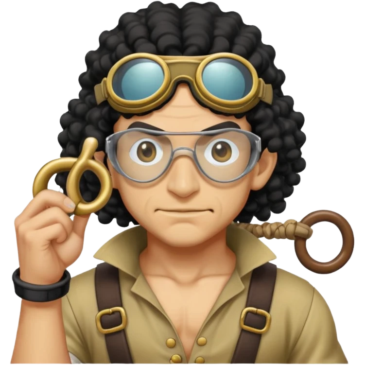 Usopp with long nose, goggles, curly black hair, slingshot emoji