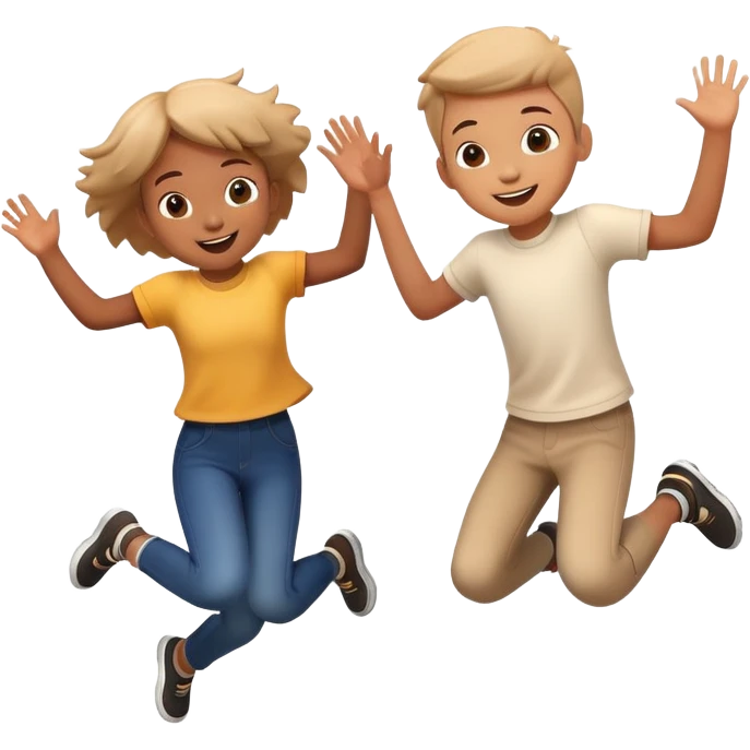two children jumping together, happy and playful, motion blur emoji