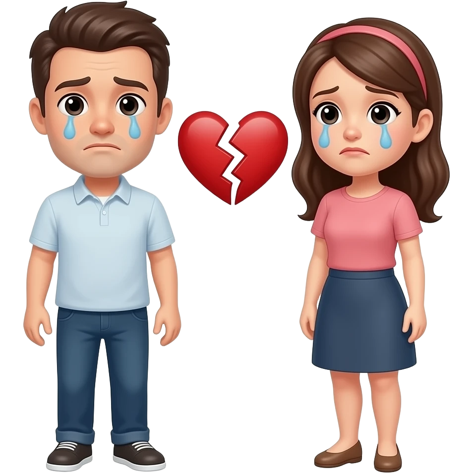 man and woman with a broken heart in between emoji