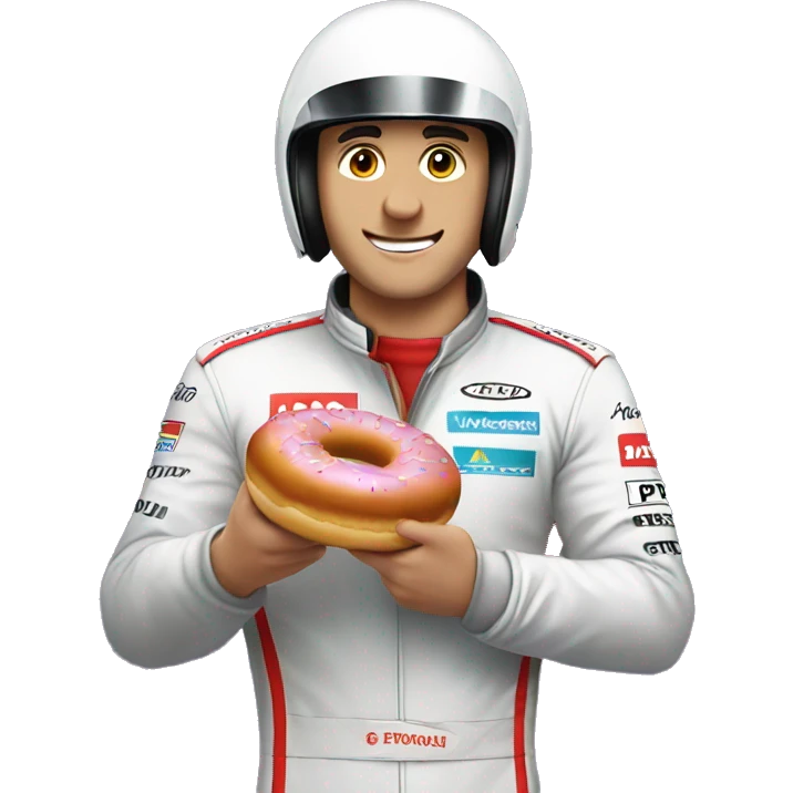 A Formula 1 driver carrying the victory with a donut show emoji