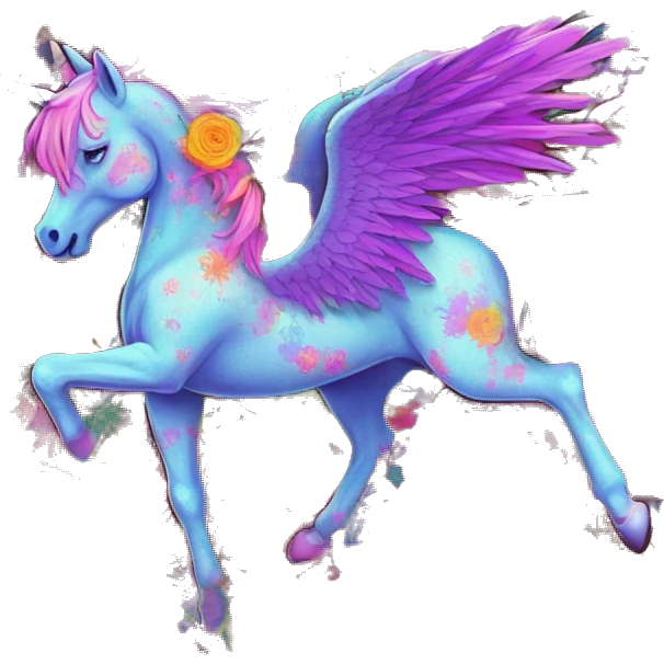 Trippy patchwork Zombie Pegasus unicorn psychedelic flowers floral groovy art neon rave raving emoji
