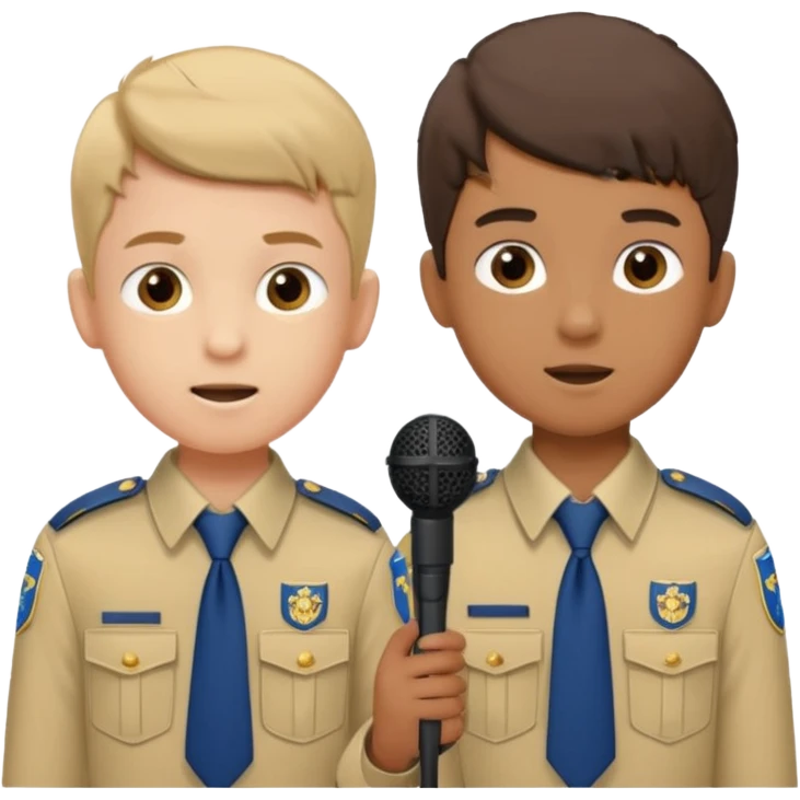2 boys brigade parade EMCEES speaking into mics emoji