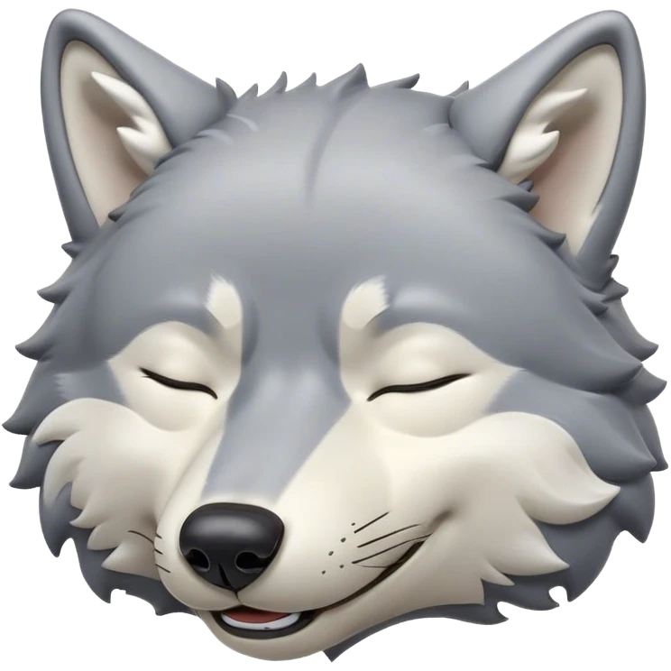 Meme-Worthy Cute Sleeping Wolf Portrait Emoji, Head resting peacefully with a contented smile, showcasing a robust build and a luxuriously soft grey and white Fur, eyes shut in a serene, restful nap, Simplified yet hilariously adorable features, highly detailed, glowing with a soft, drowsy light, high shine, relaxed and utterly lovable, stylized with an air of playful laziness, bright and heartwarming, soft glowing outline, capturing the essence of a comically sleepy wolf, so meme-worthy it feels like it could instantly become the next viral sensation of adorable slumber! emoji