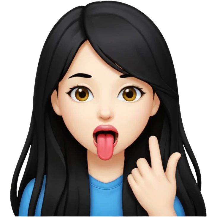 Niña con pelo negro largo sacando la lengua y posando  emoji