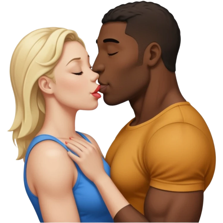 Tall Muscular naked black man kissing short fat naked white mom intimate tongue  emoji