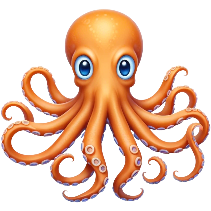 Cinematic Noble Octopus Portrait Emoji, Poised and enchanting, with a light orange body adorned with vibrant blue rings and eight delightfully curling arms with gentle suckers, large sparkling eyes exuding warmth and playfulness, Simplified yet charmingly expressive features, highly detailed, glowing with a soft, magical underwater radiance, high shine, intelligent and irresistibly cute, stylized with an air of whimsical marine enchantment, focused and fluid, soft glowing outline, capturing the essence of a watchful and endearing octopus that appears ready to float out of the screen with delightful charm! emoji