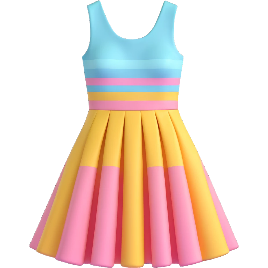 cute 3D cartoon emoji of a sleeveless dress with horizontal pastel stripes, flared skirt, minimal flat shape, isolated on transparent background, soft lighting emoji