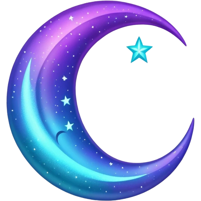 glitter purple and cian crescent moon emoji