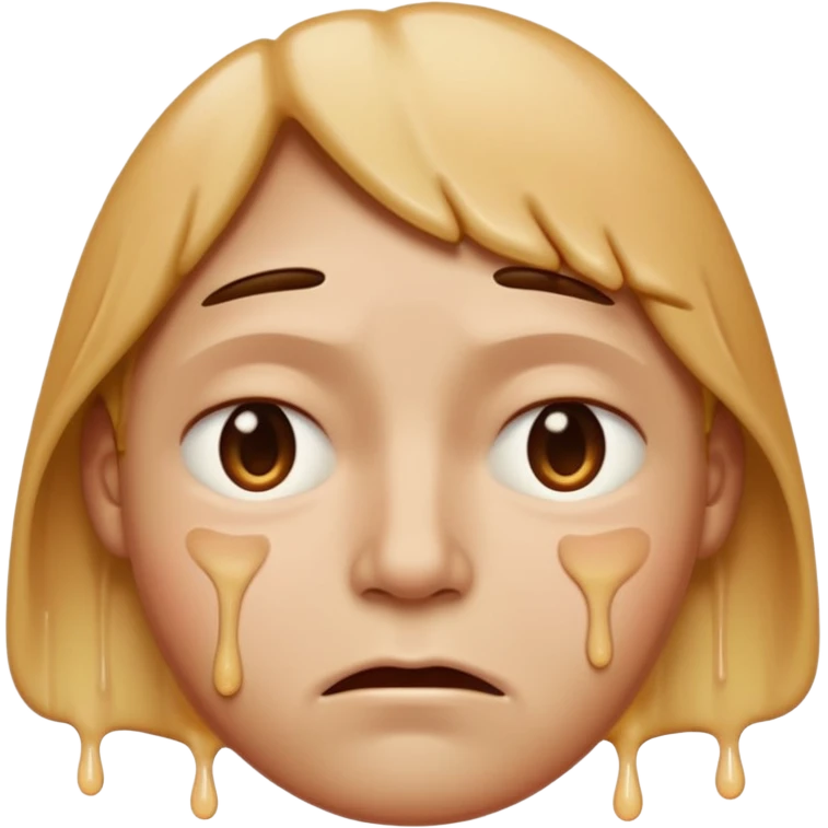 Apple-style emoji person inspired by the Apple melting face emoji (🫠), with a slightly drooping lower face due to heat, solid soft texture, annoyed and exhausted expression, raised eyebrow, unimpressed half-closed eyes, subtle sweat drops, consistent skin color, no dripping or glossy liquid effec. emoji