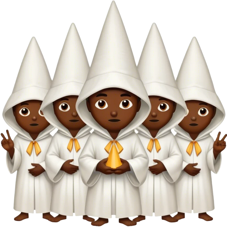 a group of african people wearing all white robes, pointed dunce hoods emoji