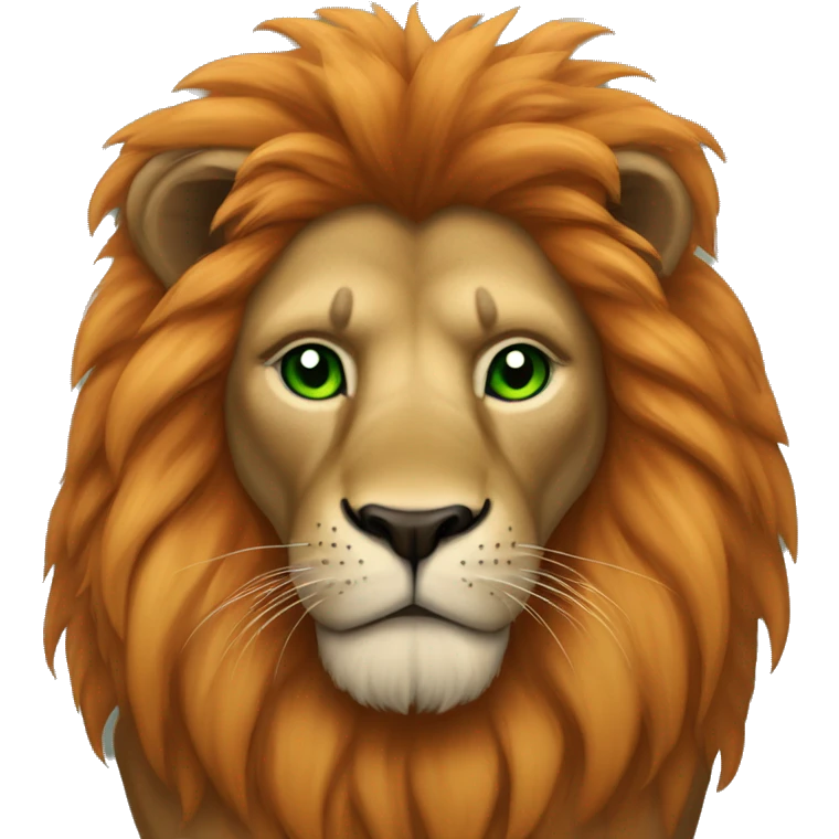 Lion with black mane and a scar on face with orange fur and green eyes emoji