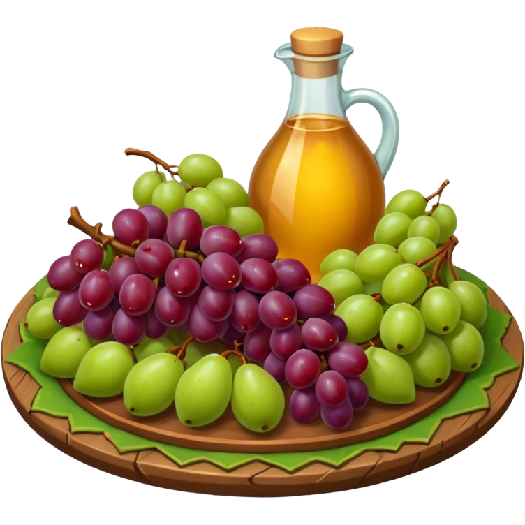 medieval fruit platter object icon, grapes apples pears, rustic plate, small honey drizzle, cozy medieval vibe, 3D cartoon, mobile game icon style, clean background, no text, no watermark
 emoji