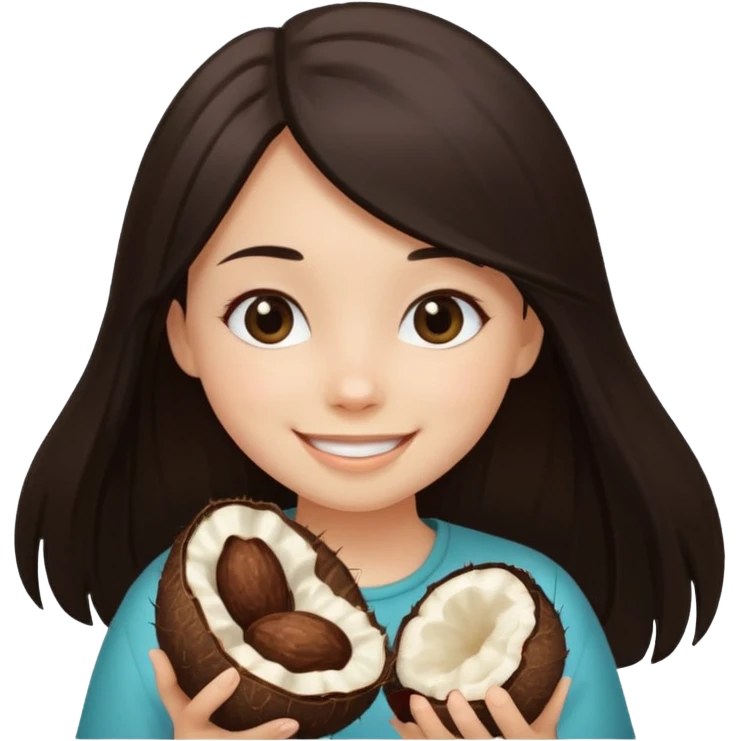 Make a girl with brunette/black straight long hair holding a cocopoo emoji
