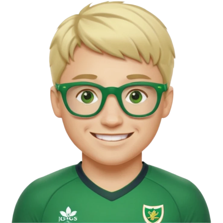 irish rugby player with very short blond hair and green glasses emoji