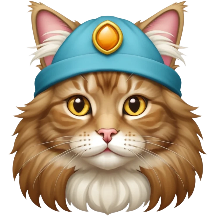A Maine Coon cat wearing a cute headgear emoji